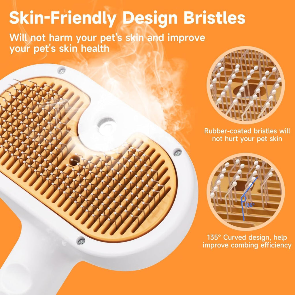 Universal Pet Steam Brush For Cats And Dogs 3-in-1 Spray Hair Removal Comb With Waterless Shampoo And Ear Towel