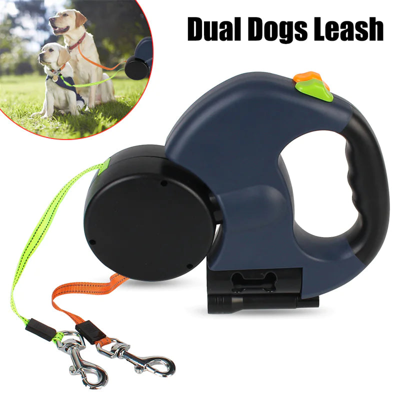 Dual Retractable Dog Leash with Tethering Rope
