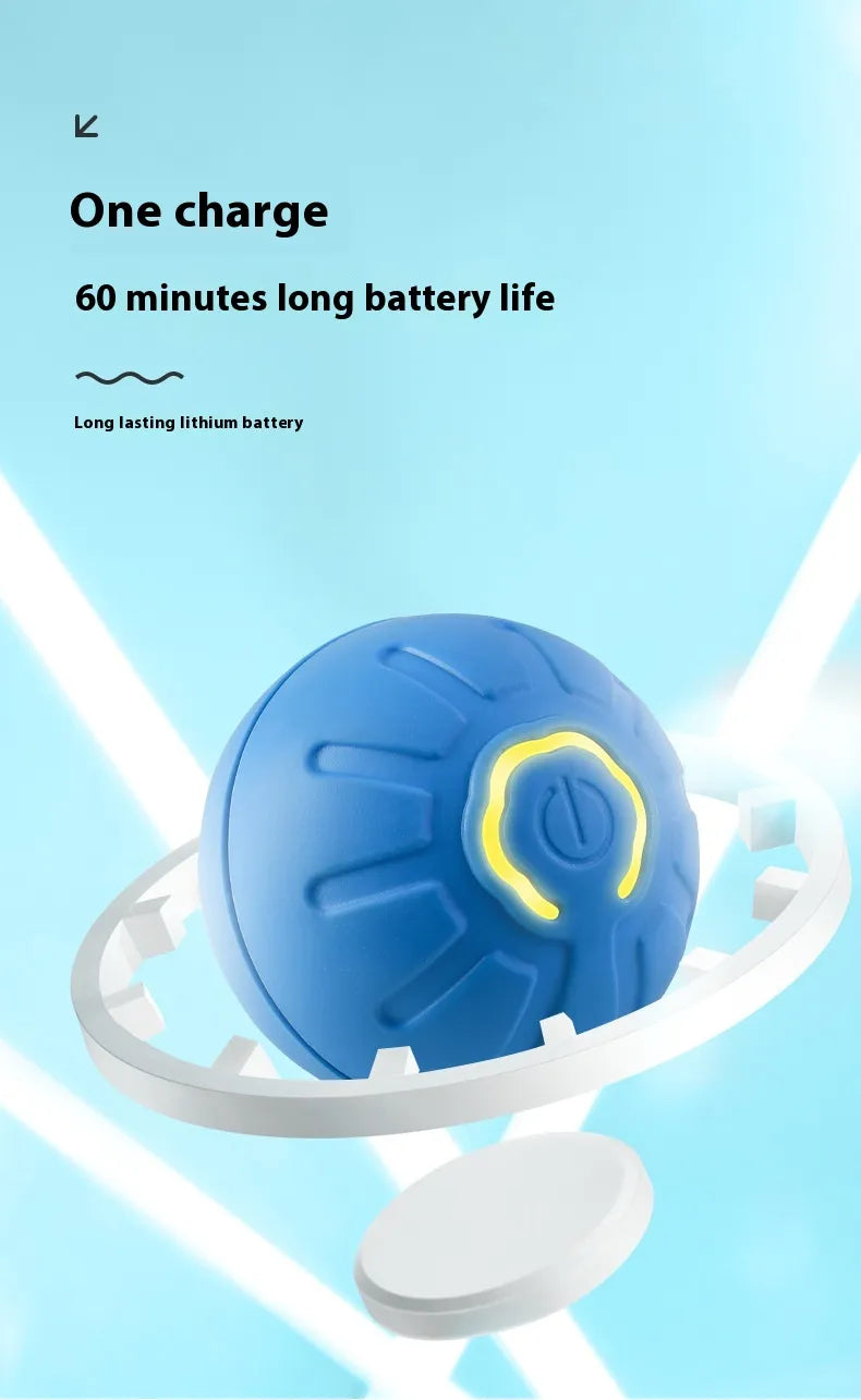 Smart dog toy ball in blue showing USB rechargeable design
