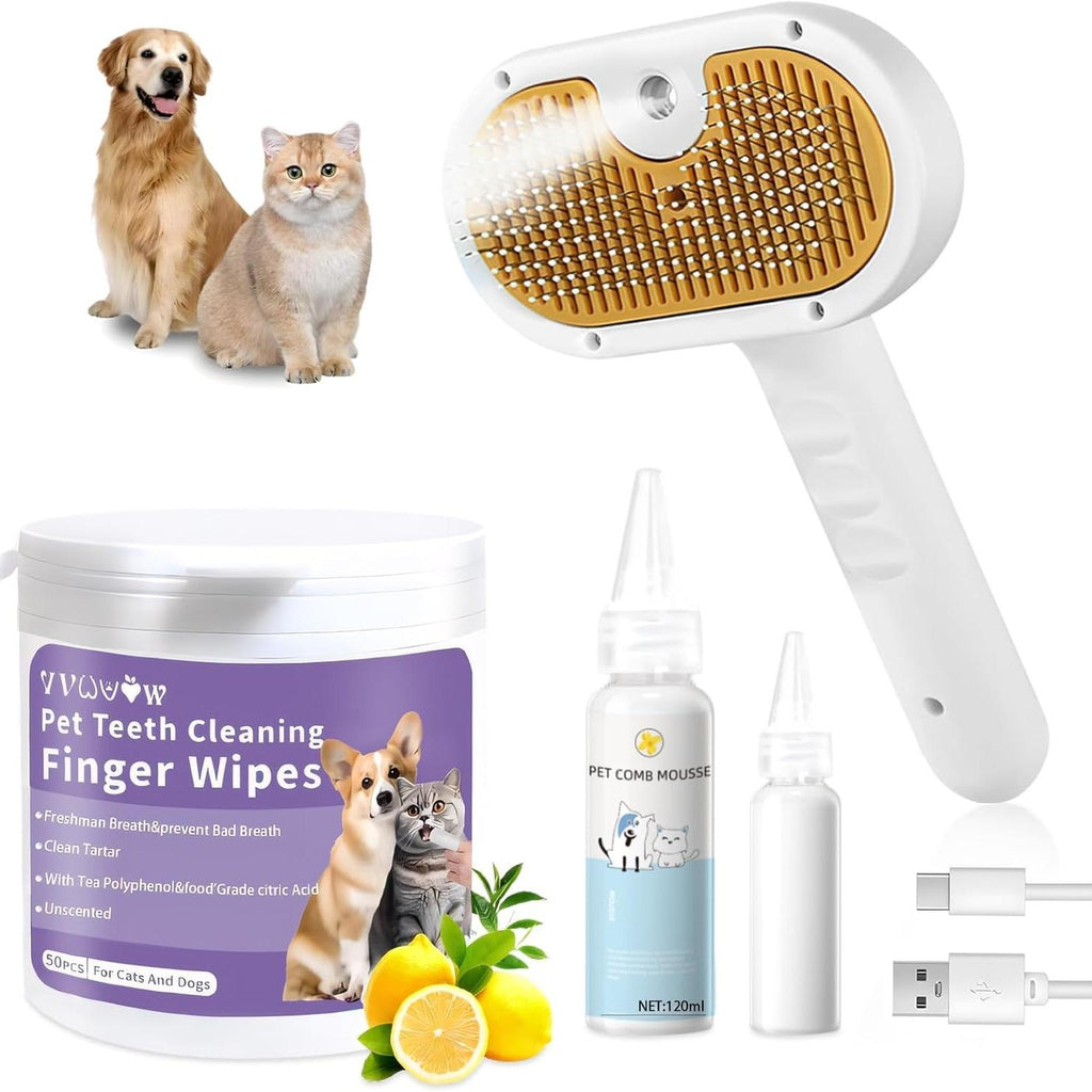 TerraGroom universal pet brush with comb spray and steam features
