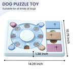 Pet puzzle feeder size comparison chart for different dog breeds
