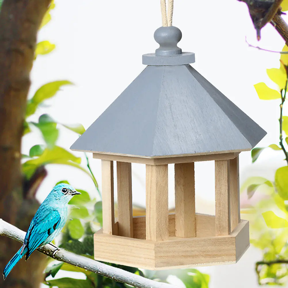 Wooden Bird Feeder and Water Dispenser for Garden Decor