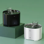 Cat water fountain in white and green showing automatic dispenser design
