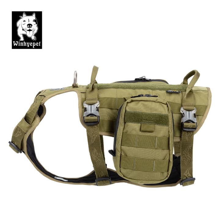 Tactical Military Dog Harness with Detachable Backpack - Army Green (Medium)
