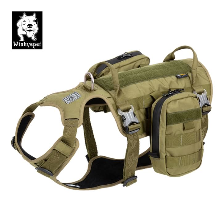 Tactical Military Dog Harness with Detachable Backpack - Army Green (Medium)