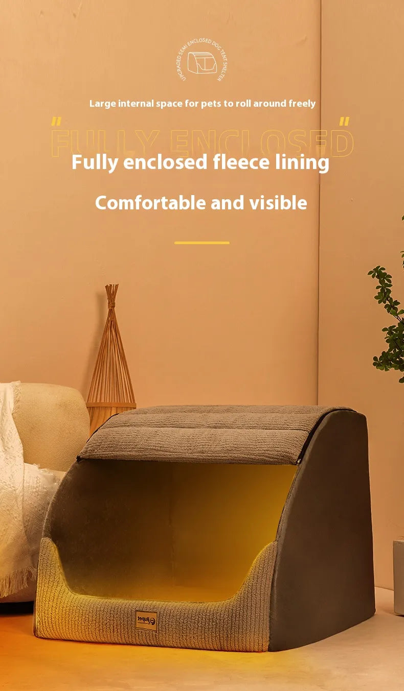 Warm pet bed in ambient lighting showing comfortable design
