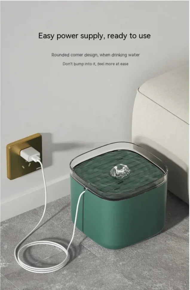 Pet water fountain in home setting showing size and placement
