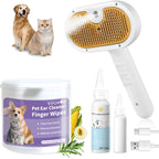 Universal Pet Steam Brush For Cats And Dogs 3-in-1 Spray Hair Removal Comb With Waterless Shampoo And Ear Towel