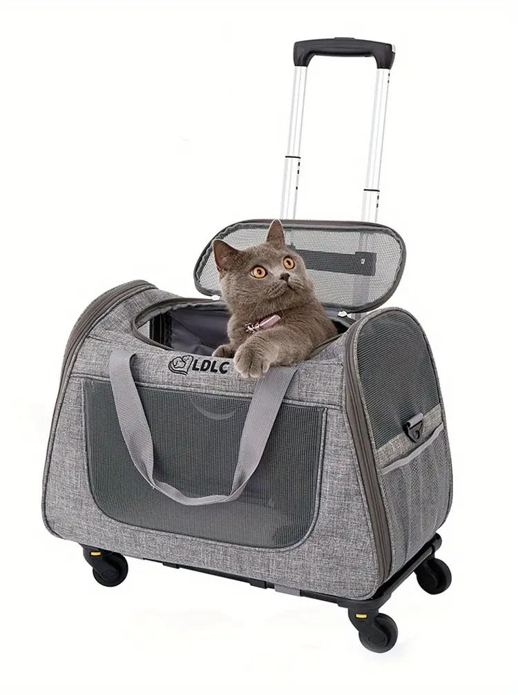 Premium 2-in-1 Wheeled Cat Carrier - Rolling Travel Backpack with Telescopic Handle