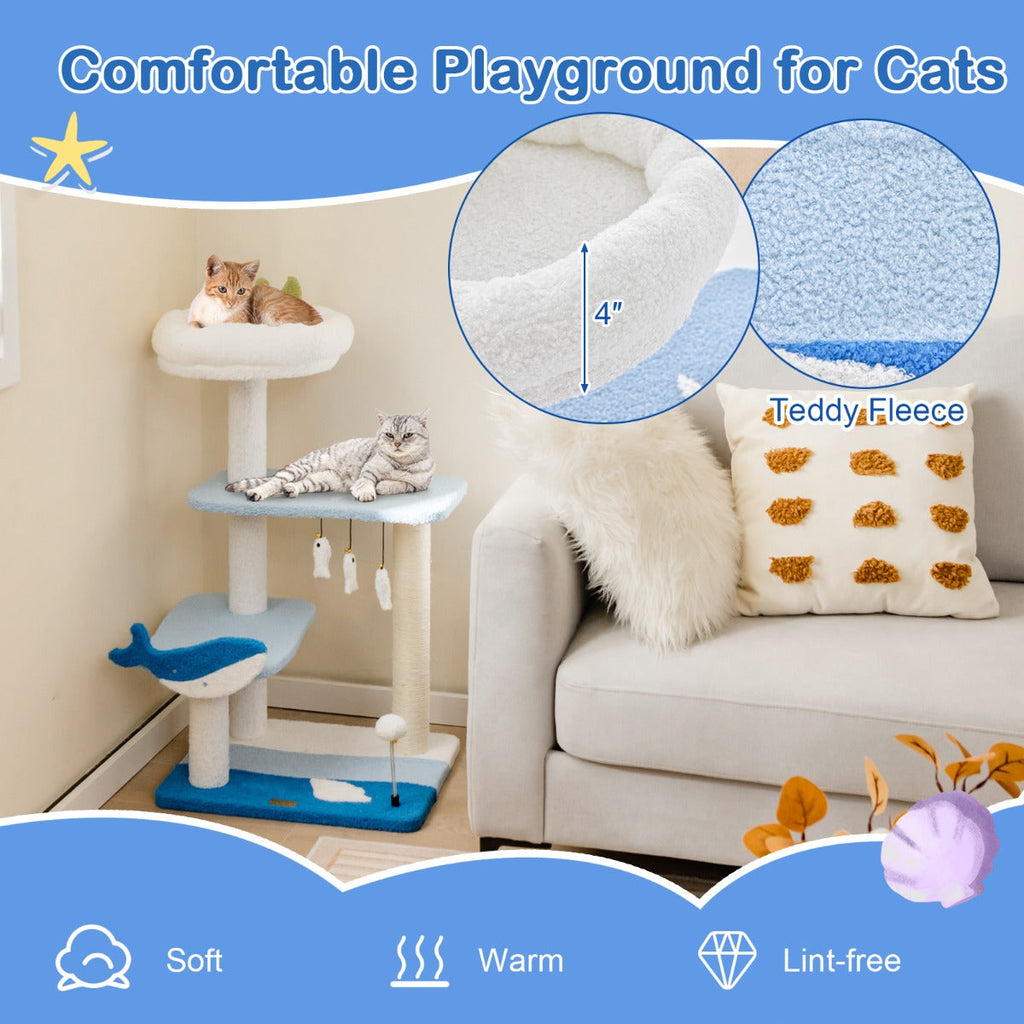 NNECW 3-level Ocean-themed Cat Tree with Sisal Covered Scratching Posts