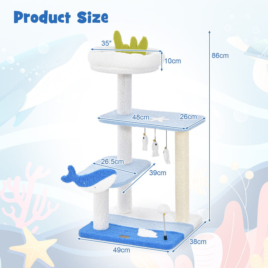 NNECW 3-level Ocean-themed Cat Tree with Sisal Covered Scratching Posts