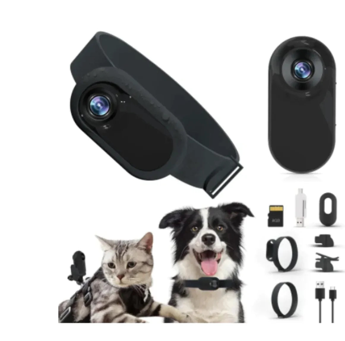 Pet POV camera kit with accessories mounting clips and components
